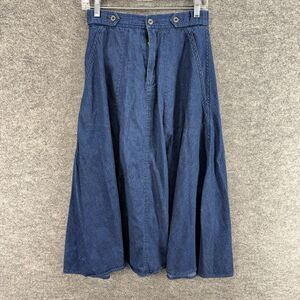 Liz Sport Skirt Women 8 Blue Denim Dark Wash A-Line Midi Mid Rise Pockets Casual